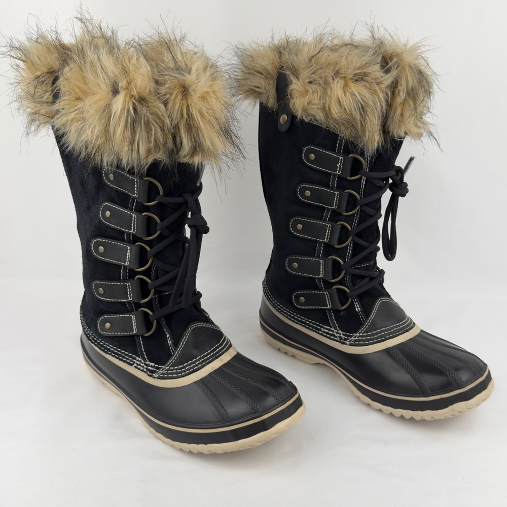 Sorel  Black Waterproof Snow Boots Classic Faux Fur Trim Sz 7